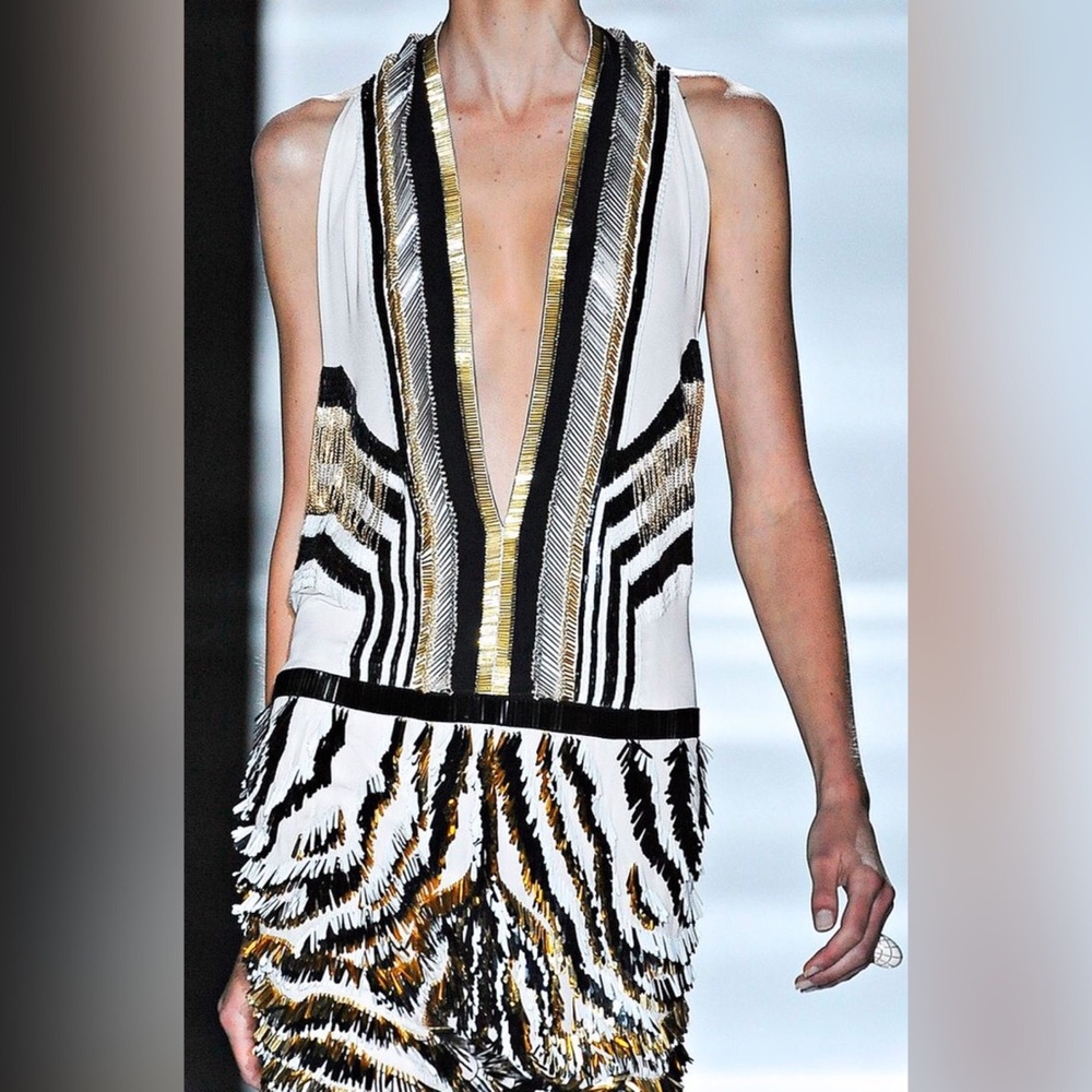 GUCCI • RARE! Runway Bead Fringe Deco Gold Dress - Picture 14 of 16